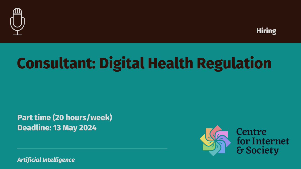 We are #Hiring! Our Healthcare Digitisation research team is looking for a part-time researcher to study privacy policies of mental health apps & develop a template for best practices. If you are keen on #AI & health research, please apply by 13 May! cis-india.org/jobs/call-for-…