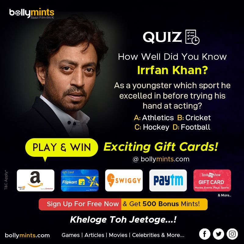 #Quiz : How Well Did You Know #IrrfanKhan?
#Special #Game #DeathAnniversary #SutapaSikdar #BabilKhan #AyaanKhan #IrrfanKhanMovies
#Play And #Win Exciting #GiftCards #Vouchers & #Coupons #Redeem Your #Mints
Let's Start : buff.ly/3oTYZyN