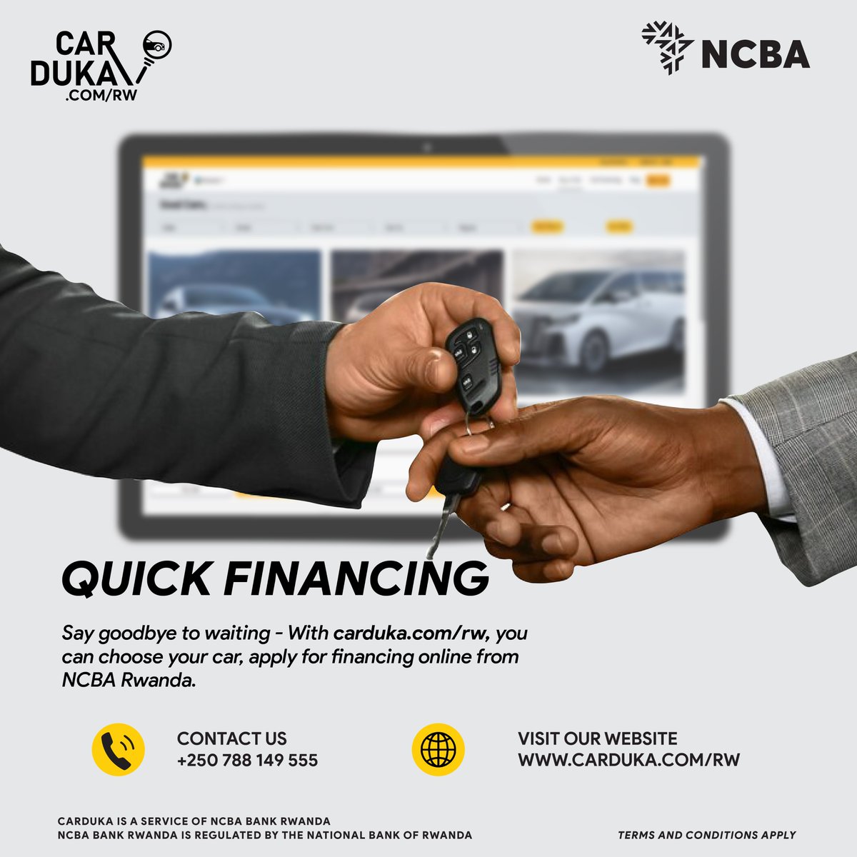 NCBABankRw's tweet photo. Ready to take the wheel of your dream car? NCBA's quick financing through CarDuka makes it possible! Don't wait, start your car journey today!

https://t.co/ejD16AEqk7 https://t.co/nwIebMEfz8