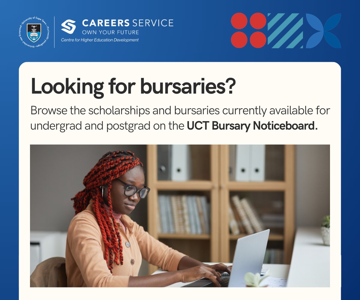 Looking for bursaries? Browse the scholarships and bursaries currently available for undergrad and postgrad on the UCT Bursary noticeboard – uct.ac.za/dsa/student-fu…