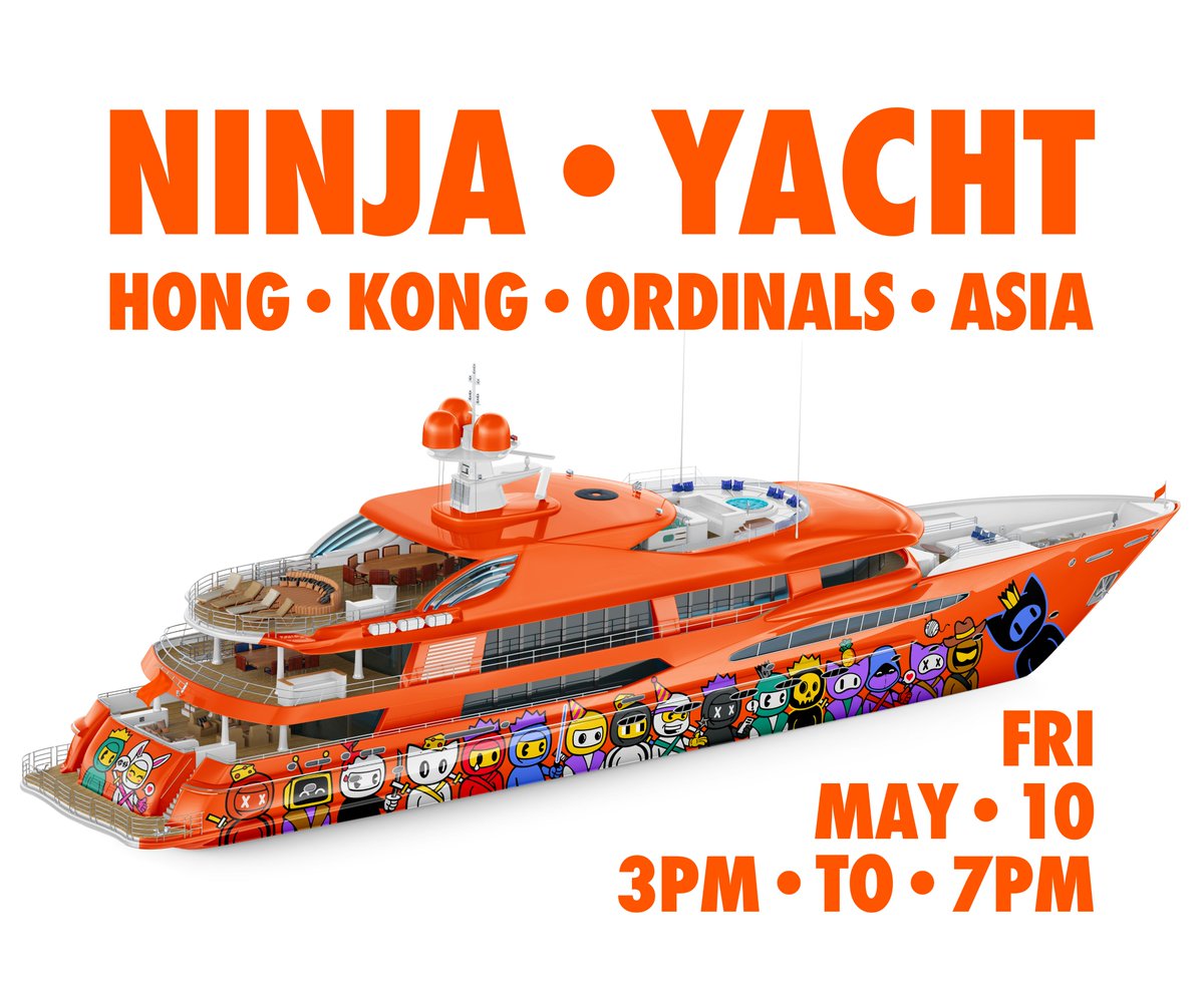 1/ EXCITED TO PRESENT NINJA•YACHT🍕🥷 Exclusive @Pizza_Ninjas Event at Ordinals Asia! Join us for a 4-hour scenic tour of Hong Kong's beautiful Victoria Harbour aboard a real yacht (pics below) 👇 Onboard we'll serve some of HK's best pizza, craft cocktails, & have two…