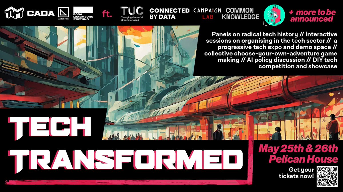 Now under one month to go until Tech Transformed hits Bethnal Green (25th-26th May) 🚨 Featuring friends like @The_TUC, @campaignlab_, @ConnectedByData and @CommonKnowledge, tickets are still available. We can’t wait to see you there, sign-up below 👇 buff.ly/3Qfh58Y