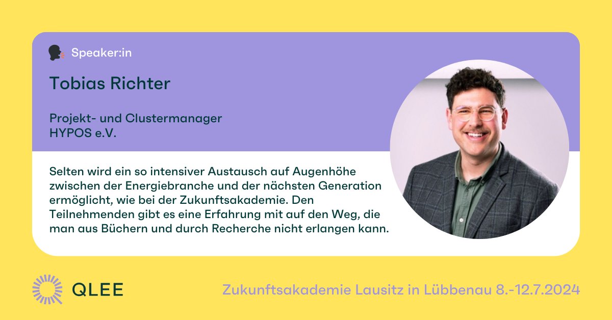 qlee_eu's tweet photo. #Willkommen, Tobias Richter als Referent der #Zukunftsakademie #Lausitz 2024! Als #Wirtschaftschemiker wird er #Grundkenntnisse zum Grünen #Wasserstoff vermitteln.
#Anmeldung noch bis zum 30. April 2024: https://t.co/hHCJOvpVs9
@HYPOS_GreenH2 #qlee_zukunft #FiveDaysForFuture https://t.co/hLKSgWTEoA