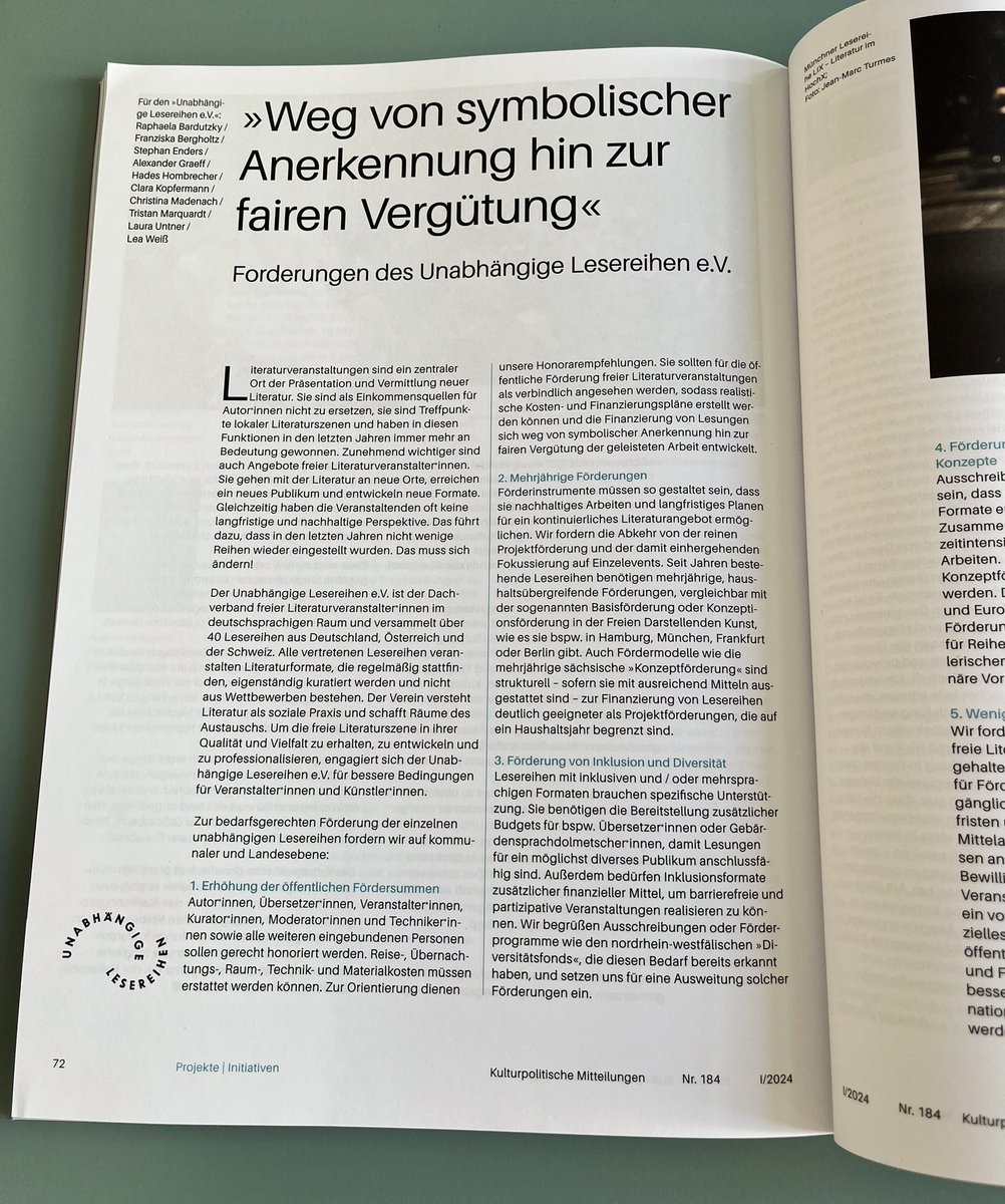 Das neue Heft der Kulturpolitischen Mitteilungen bringt unsere Forderungen für eine bedarfsgerechte und nachhaltige Förderung freier Literaturveranstaltungen. #UnabhängigeLesereihen