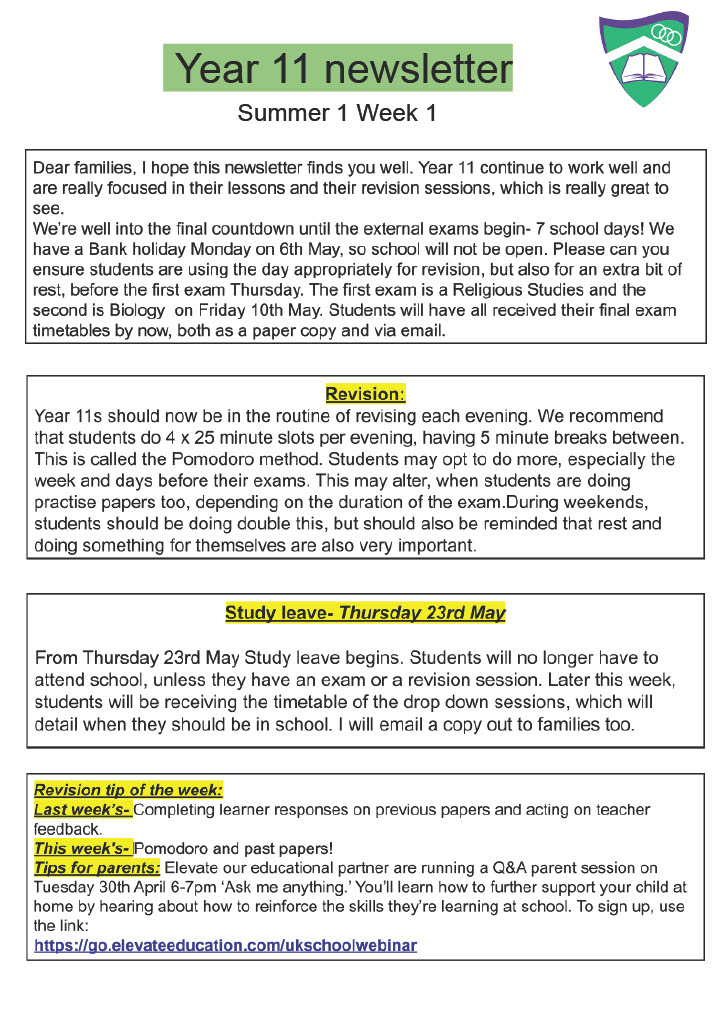 Dear families,
Please see the Year 11 newsletter below.
#learningtosucceed