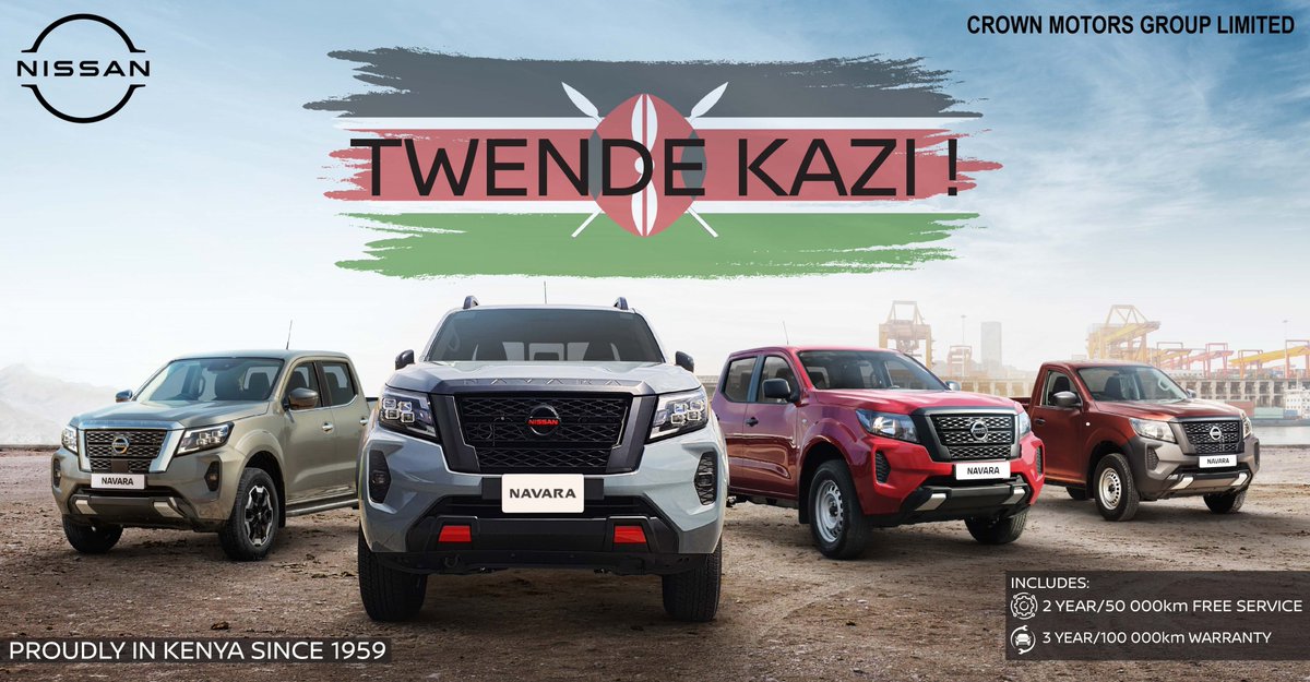 'Twende Kazi!' Visit Nissan Kenya today or contact us at +254 736 407 533, info@crownmotors.co.ke or crownmotors.co.ke/nissan/ #NissanKenya