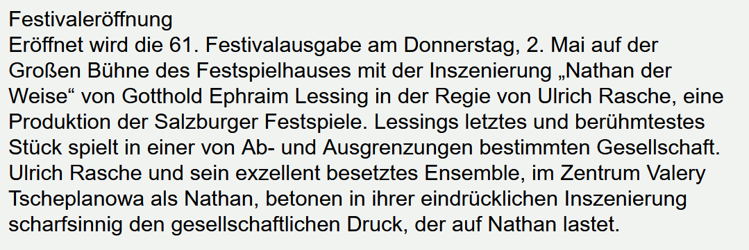 Vom 2. bis 20. Mai 2024 findet das 61. Berliner Theatertreffen statt! Zur Eröffnung wird #Lessing|s #Nathan in der Regie von Ulrich Rasche auf der Großen Bühne des Festspielhauses (@blnfestspiele) gespielt!

theaterkompass.de/beitraege/61-b… @SbgFestival
