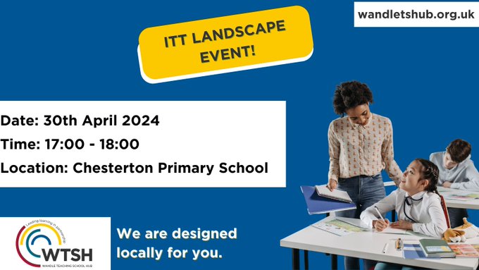 Want to learn more about ITT? 🤔

Join us tomorrow for our ITT landscape event, held at @ChestertonSch!

You can sign up below 👇tickettailor.com/events/wandlet…

See you there👋
#itt #getintoteaching