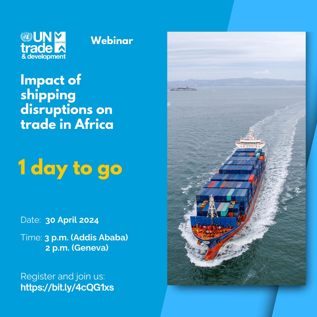 🗓️Tomorrow is the day. Don't miss our webinar on the impact of global shipping disruptions on trade in Africa. Join experts, stakeholders & be part of the discussion on possible solutions. Get more information on the event, panellists & register now: ➡️ bit.ly/3UylvdM