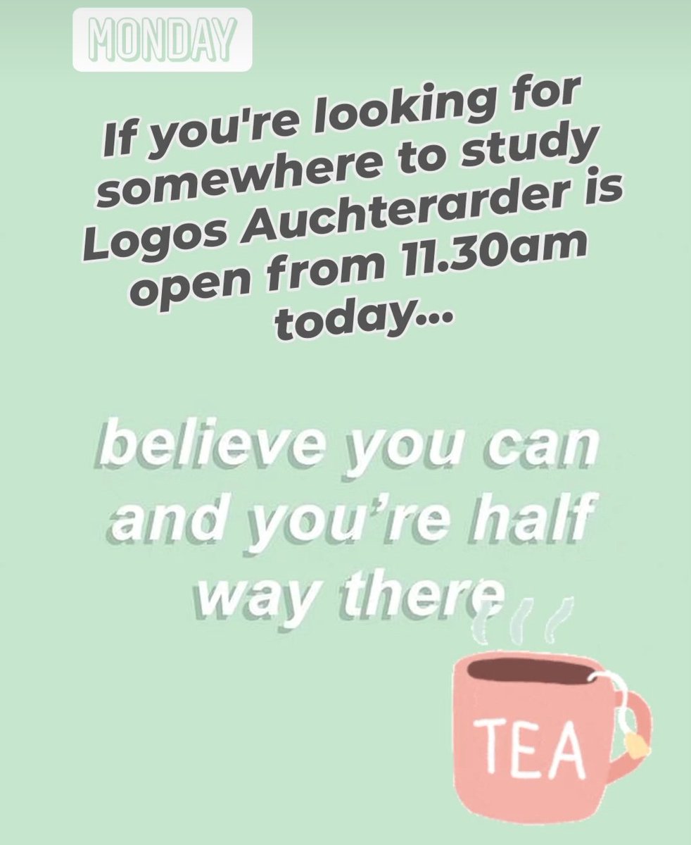 If you need a space to study, Logos Auchterarder is open from 11.30am today. #logos2024 #studyspace #YouGotThis @TheCSoA @pkcyouthwork @GannochyTrust @TCSoASfl