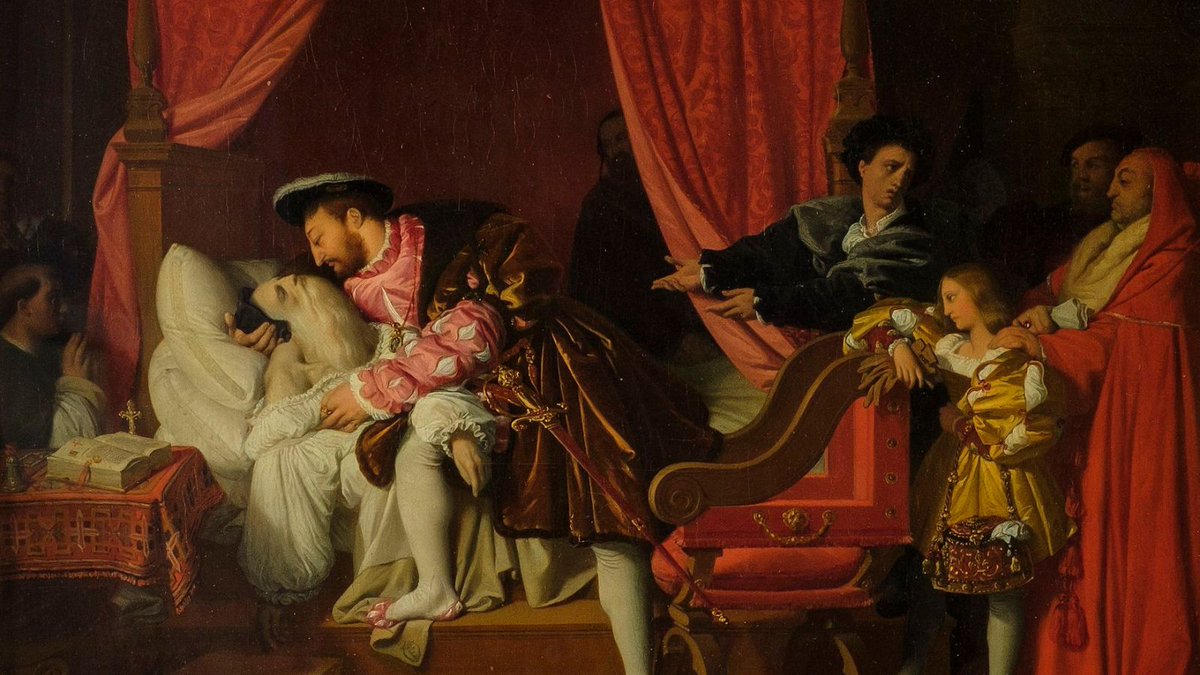 Le #peintre #LeonardDeVinci est mort #CeJourla #2mai #1519 au @ChateauAmboise. #FrançoisIer n’est pas présent lors de sa mort, pourtant l'iconographie montre le peintre expirant dans les bras du #roi, comme le relate #Vasari. urlz.fr/qsxw #ingres