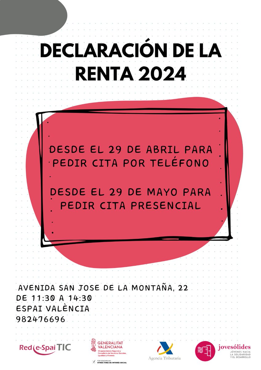 ¿Conoces los medios para realizar tu Declaración de la Renta de forma segura y gratuita?🗳️📞💻
#RedEspaiTIC #Valencia te espera para ayudarte a solicitar una cita previa.
🗣️📑💻📞
#FundaciónLaCaixa
#ConvocatoriasProyectosSociales
lasexta.com/noticias/econo…