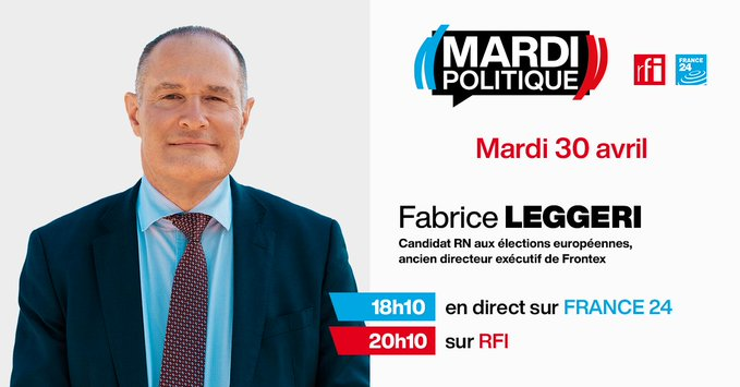 🎙️RDV demain à 18h20 sur @FRANCE24 et 20h10 sur @RFI Fabrice Leggeri (@FabriceLeggeri), candidat @RNational_off sur la liste de @J_Bardella, ancien directeur exécutif de Frontex, répondra aux questions de @RoselyneFebvre et @FredRiviereRFI