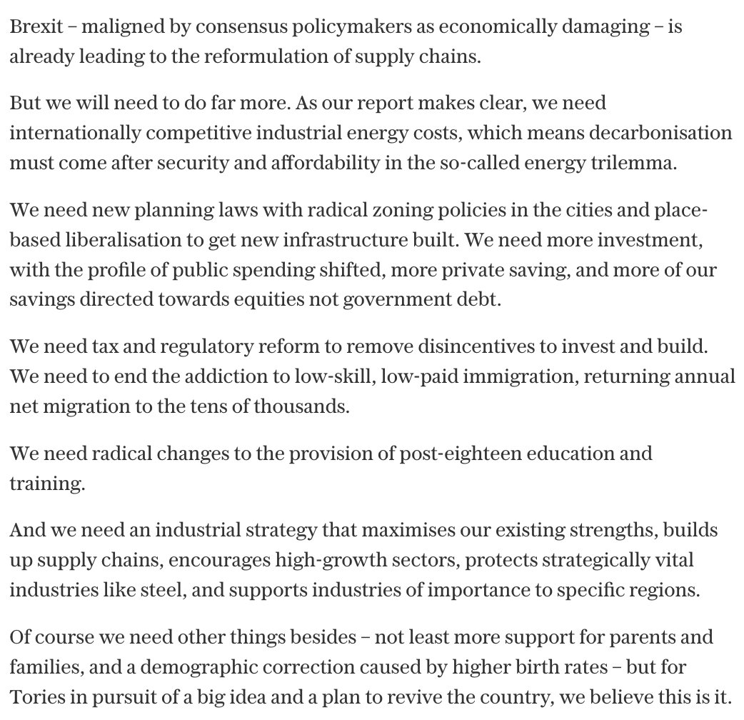 We need not only radically different policies, but a different way of thinking about economic policy itself. We need to reindustrialise Britain. My column today is on the @ukonward report I've co-authored with @gavinantonyrice, endorsed by @michaelgove: telegraph.co.uk/news/2024/04/2…