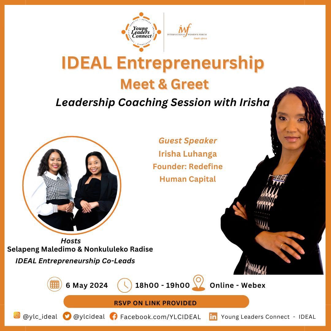 Unlock Your Leadership Potential with IDEAL Entrepreneurship Pillar! Join us for an inspiring online coaching event hosted by Irisha Luhanga, alongside Nonkululeko and Selapeng. Elevate your leadership skills and ignite your entrepreneurial journey. Don't miss out on this ….