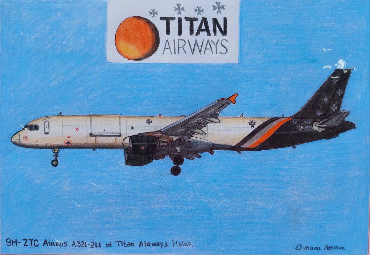 Airbus A321-211 cargo 9H-ZTC operated by @TitanAirways Malta, wearing the Maltese cross on the livery 🇲🇹🧡 Drawn on A5 paper. #TitanAirways #TitanAirwaysMalta #Malta #A321 #AirbusA321211 #drawing #cargo #cargoplane #aircraft #aviation #aviationartist #artist #flying #airline