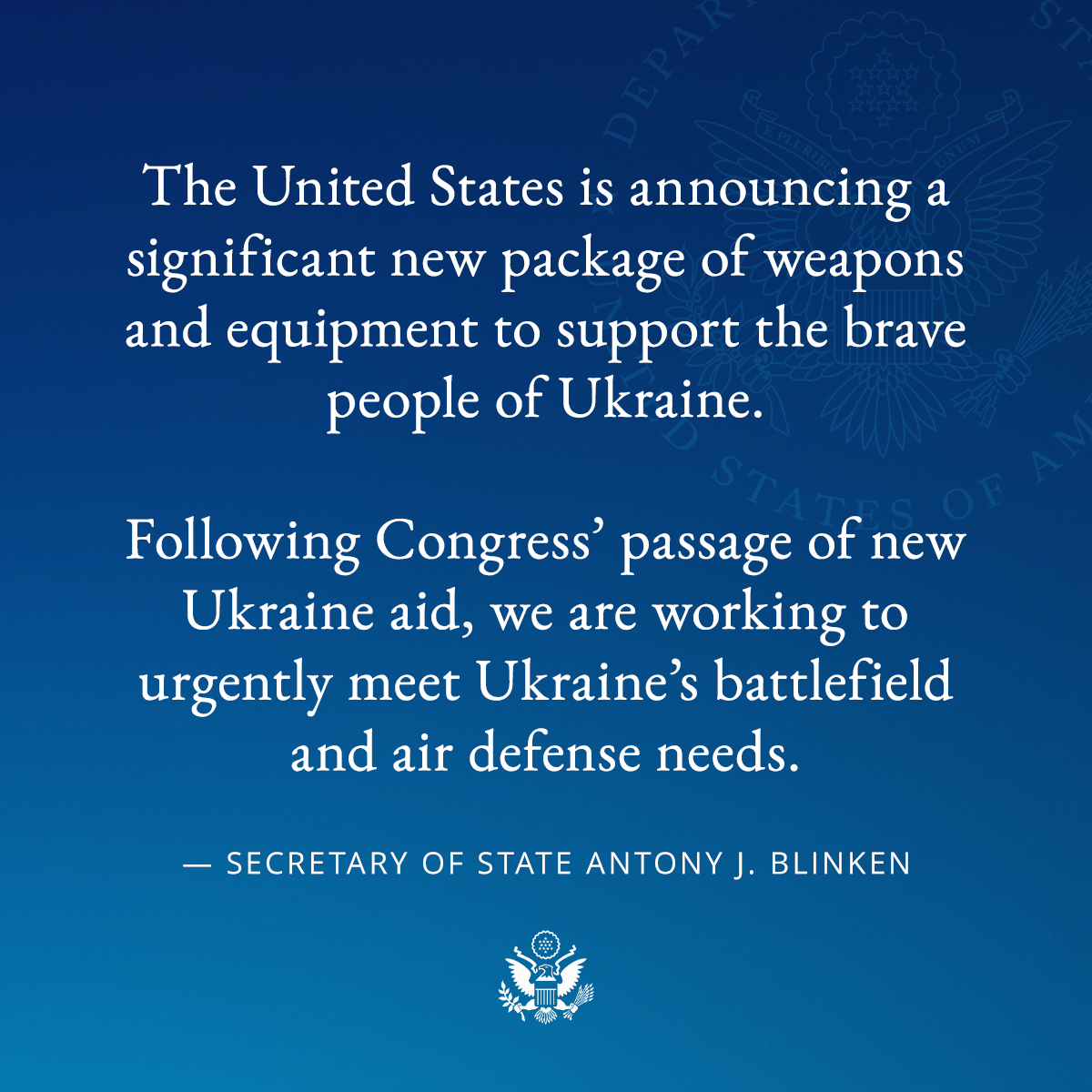 The national security package is an investment, not only in Ukraine’s security but in Europe’s security, and in the security of the United States. America stands with our friends. We stand up against dictators.