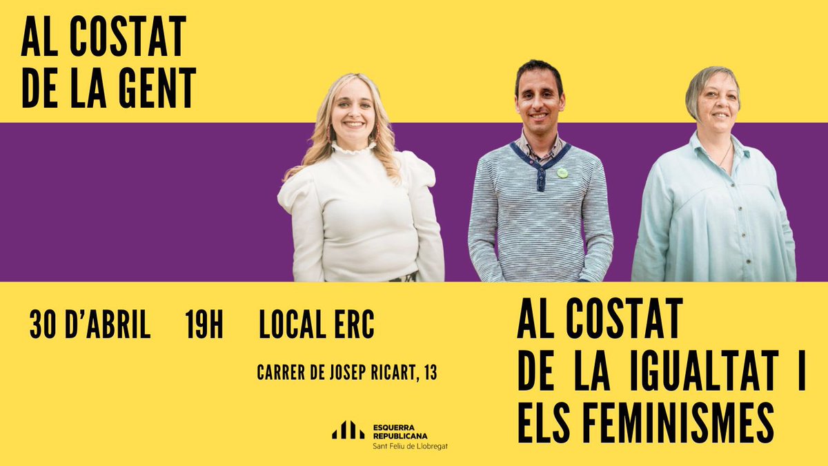 EsquerraStFeliu's tweet photo. Dimarts 30 a les 19 h parlarem de dones, feminisme, d'igualtat i del futur amb les nostres regidores Flavia i @BlayPrat i a més tindrem el plaer de poder comptar amb @SalvaRomeroG 

Al costat de la Gent
Al costat del feminisme

#SantFeliu
#12M #PresidentAragonès
#GuanyaCatalunya https://t.co/ExCA2y74po