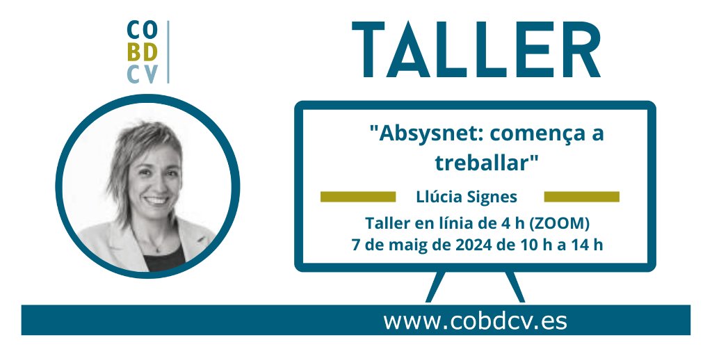 🔵Últimes places *Taller Absysnet: comença a treballar (2a. edició)* Taller adreçat a tot aquell que s’inicie en el programari Absysnet, el gestor documental que es fa servir a la Xarxa de Lectura Pública Valenciana. 🔝cobdcv.es/producto/24-07…