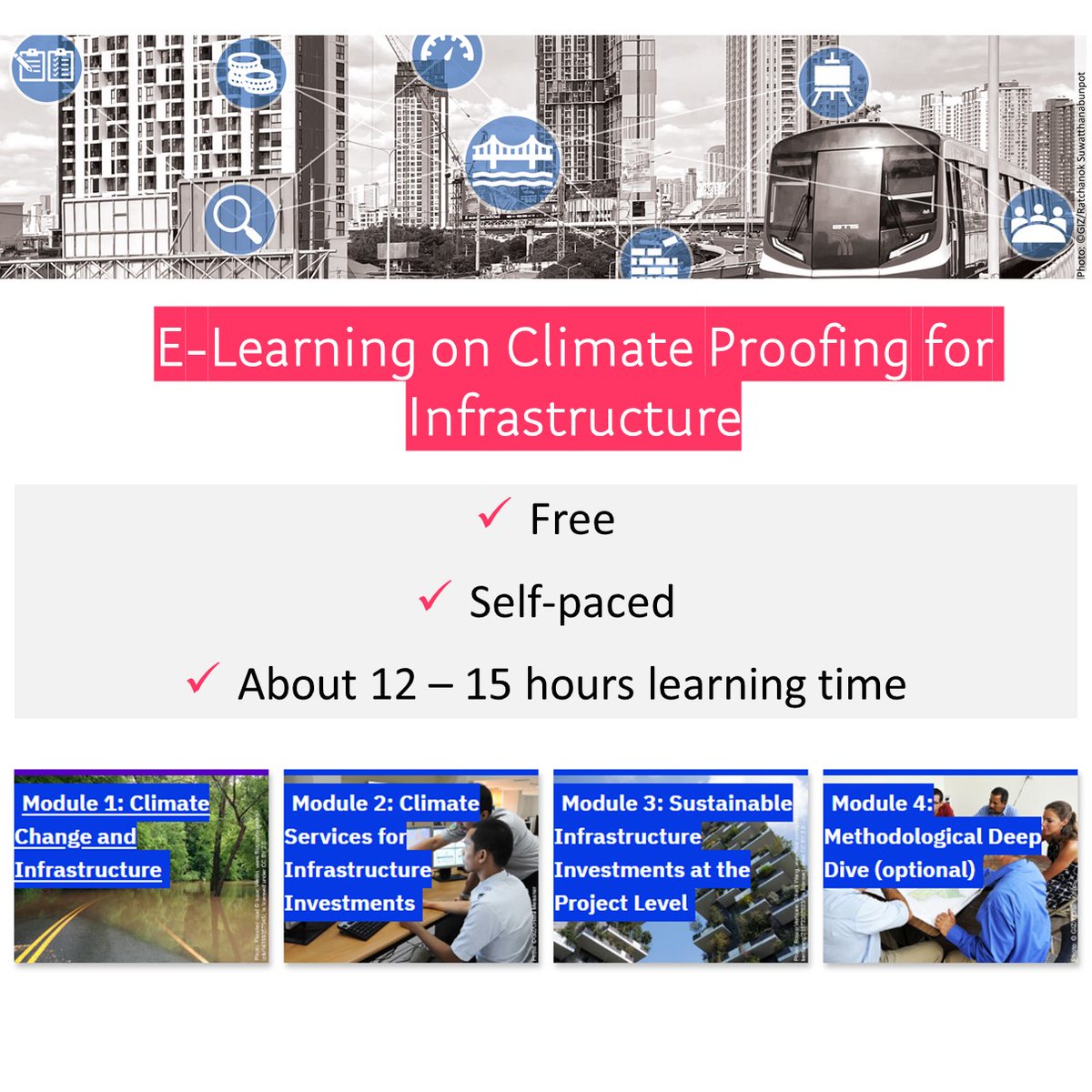 🏢🌍Adapting infrastructure, mitigating climate change! Learn in four exciting modules how you can develop your infrastructure projects in a more #climateresilient way: online.atingi.org/enrol/index.ph… @BMZ_Bund @BMWK