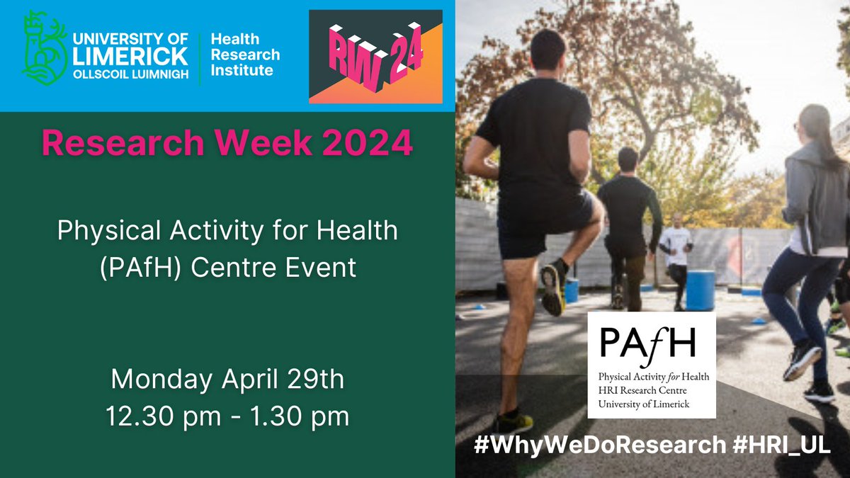 As Research Week kicks off in @UL we are delighted to have a series of HRI Events as part of the programme. First up we have a @PAfH_UL event that starts at 12.30 pm. #WhyWeDoResearch #RW24 #WisdomForAction #StudyAtUL