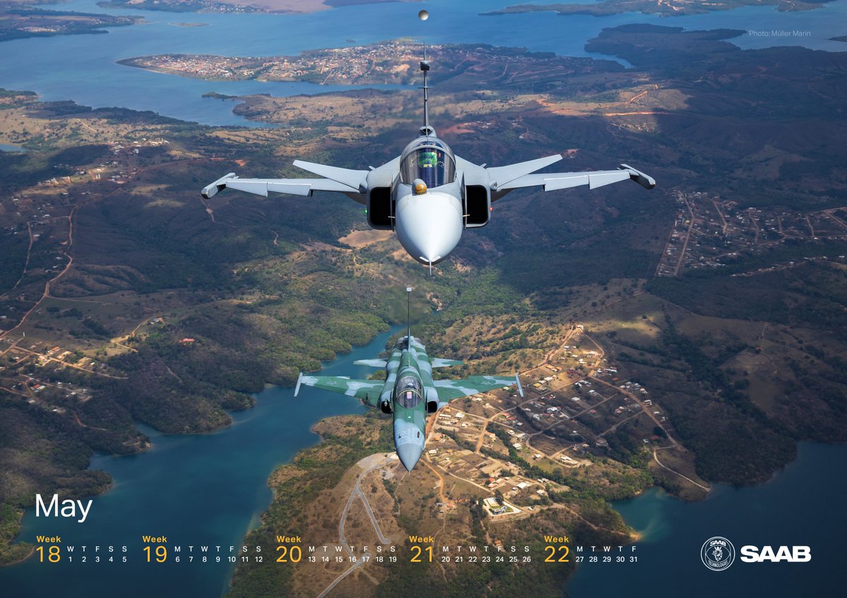 May is finally here. Gripen calendar image of the month proudly presents a Brazilian Gripen E in its natural habitat. Download the image here: saab.com/sites/content/… Photo: Müller Marin.
#airforce #aviation #avgeek