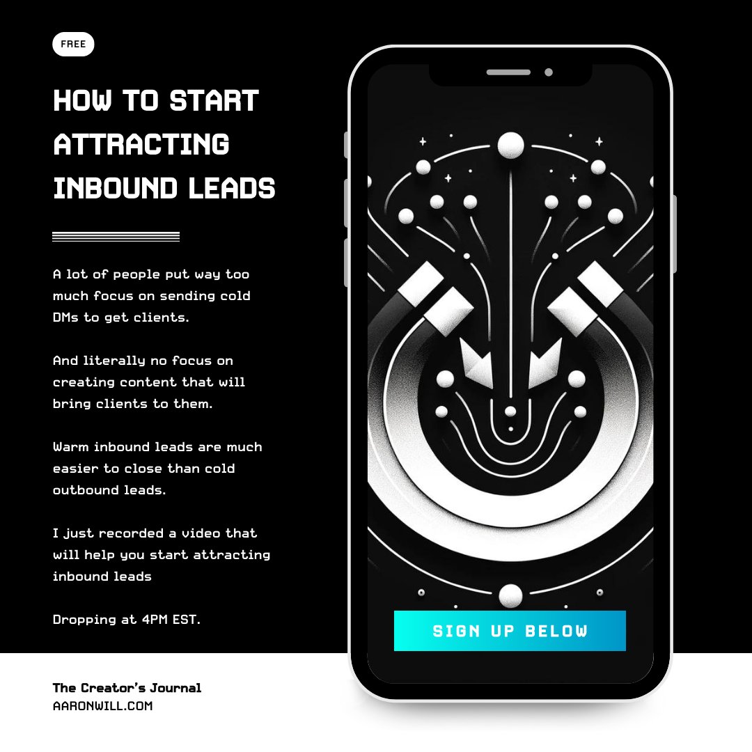 Stop sending cold DMs to get clients. Start curating your content so your dream clients come to you. I just recorded a 7-minute video breaking down exactly what you should do to start attracting inbound leads. Dropping it to my email list tonight. Link to sign up (free) ↓