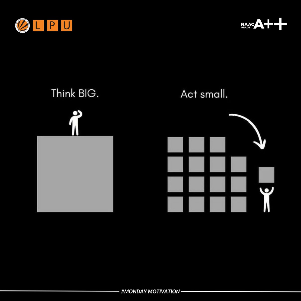 lpuuniversity's tweet photo. #MondayMotivation: Small acts constitute success when you #ThinkBIG!
We wish you a productive and positive week that brings you your most awaited achievements.
Tag a friend and wish them #AllTheBest in the comments!
#LPUForYou #LPUDiaries #LPUReview #LifeAtLPU #EventsAtLPU https://t.co/5ZyrXjYXAJ