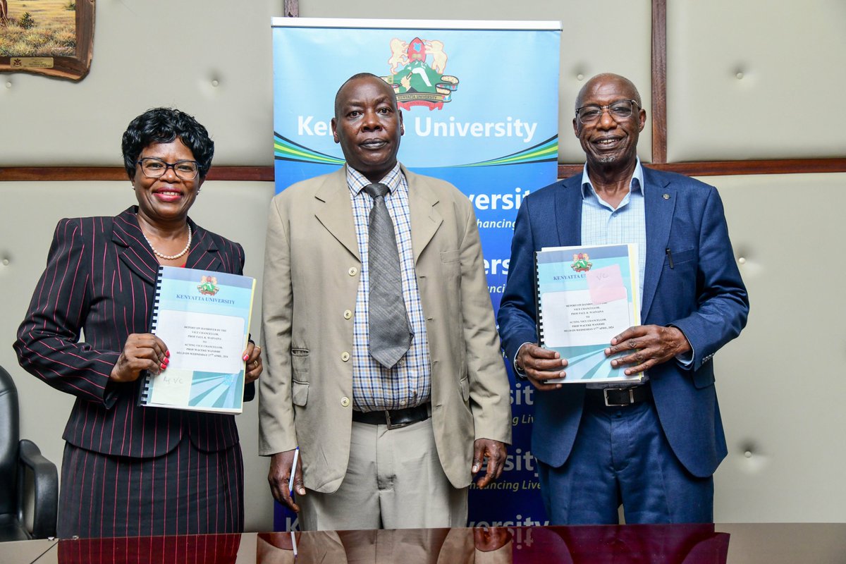 Transitioning with excellence at Kenyatta University. As I step into my role as the Acting Vice-Chancellor, Last week I received the Handover Report from the outgoing Vice-Chancellor Prof. Paul Wainaina. Dr. Gatama Gichini, council member & Ministry of Higher Education rep,