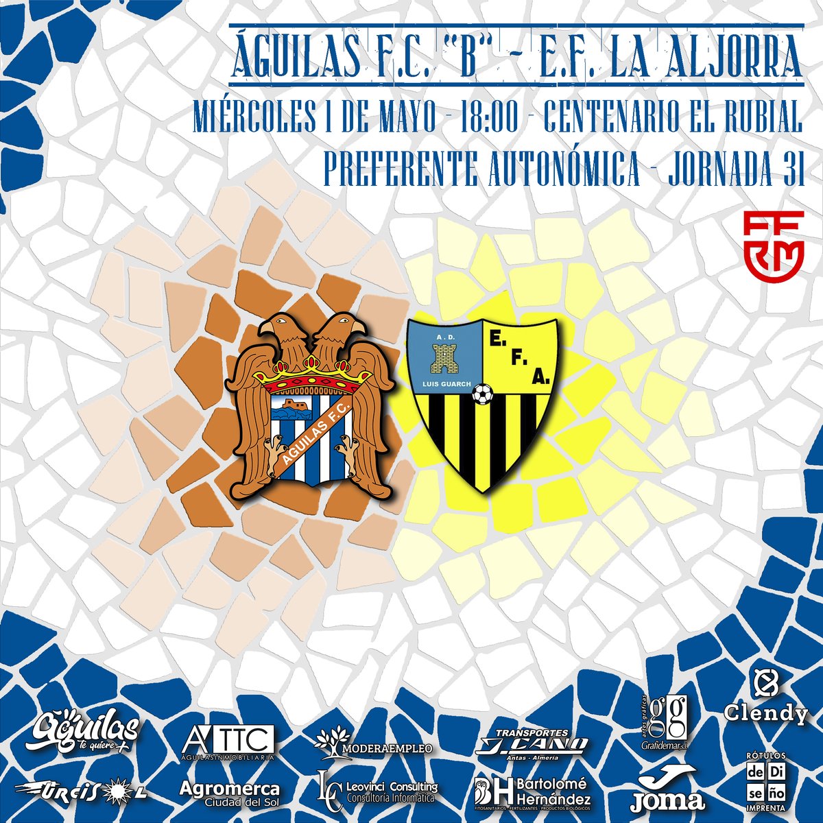| PRÓXIMO PARTIDO - FILIAL |

📅 Miércoles 1 de mayo
⏰ 18:00h
🏟️ Centenario El Rubial
🆚 <a href="/LaAljorraSabic/">E.F La Aljorra-SABIC</a> 
🏆 Preferente autonómica
📍Jornada 31
🎟️ Abonados y jóvenes hasta 14 años: Gratis // General: 5€

#𝗨́𝗻𝗲𝘁𝗲𝗔𝗡𝘂𝗲𝘀𝘁𝗿𝗮𝗜𝗹𝘂𝘀𝗶𝗼́𝗻💙🤍