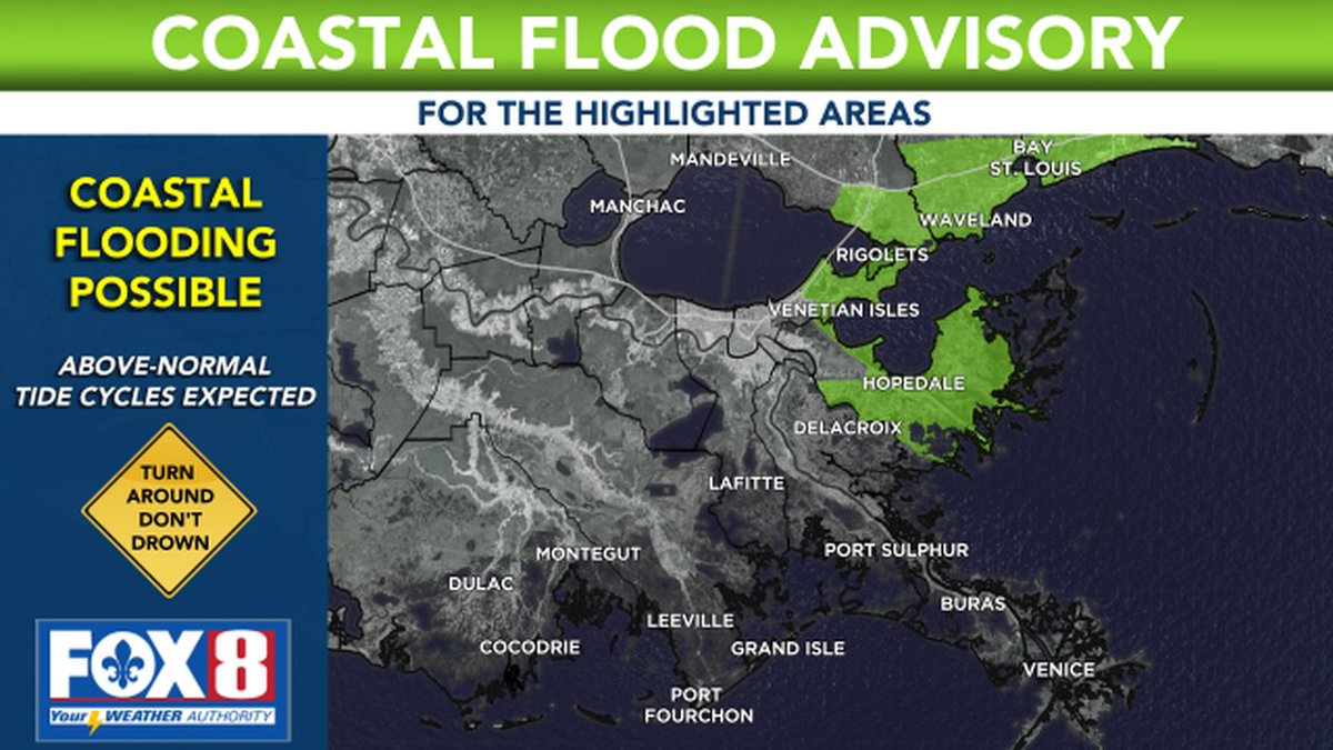 COASTAL FLOOD ADVISORY: Coastal flooding is possible as above-normal tide cycles are expected. #lawx #mswx