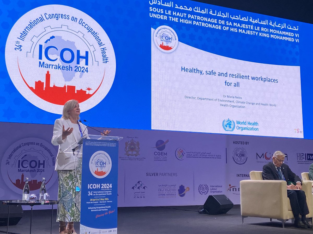Workplaces promoting and protecting health and providing health services save lives and costs and stimulate well-being and economic growth argued <a href="/DrMariaNeira/">Dr Maria Neira</a> at <a href="/icoh2024/">ICOH 2024</a> international congress on occupational health in Marrakesh, <a href="/DrTedros/">Tedros Adhanom Ghebreyesus</a> <a href="/DrLiAilan/">Li Ailan</a>