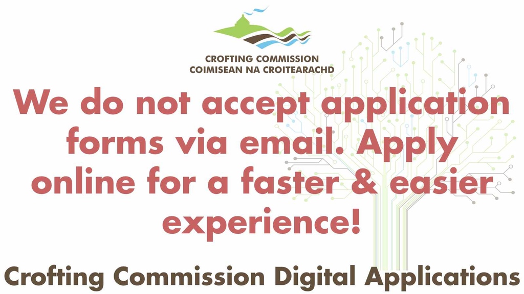 Important information for crofters and solicitors: The Crofting Commission will no longer accept applications via email after April 29th, 2024. Use our digital application system for a smoother process! crofting.scotland.gov.uk #CroftingCommission #DigitalApplications