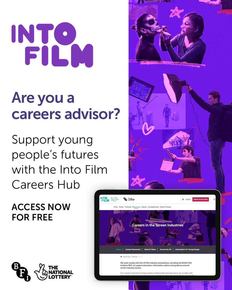 Discover the @intofilm_edu Careers Hub - a one stop shop for #Careers Leads and teachers to inform and support young people interested in the screen industries, supported by the @BFI, awarding #NationalLottery good cause funding 🎬 Access now! 👉 buff.ly/4a5iPck.