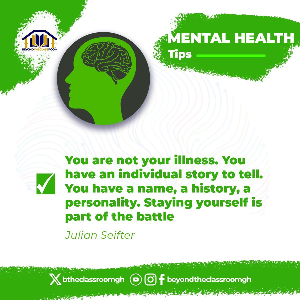 Don't let your illness steal your voice. ️
Share your story, connect with others, and remember, you are not alone. 
#mentalhealthawareness #BeyondTheClassroom #MentalHealthWithBeyondTheClassroom