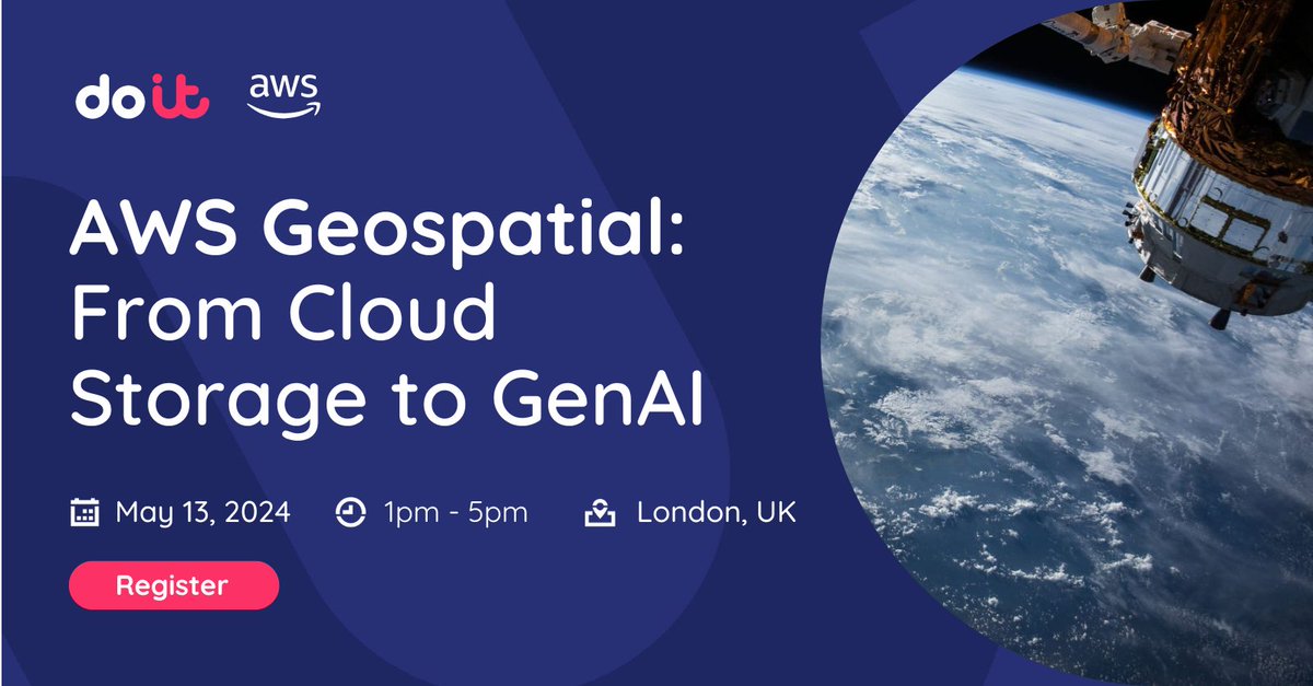 Are you ready to map 🗺️ your way to success? Our AWS Geospatial event in London is the place to learn about the transformative power of GenAI to unlock new frontiers of intelligence and automation and discover how AWS is driving innovation in #GeoTech. hubs.li/Q02thsYK0