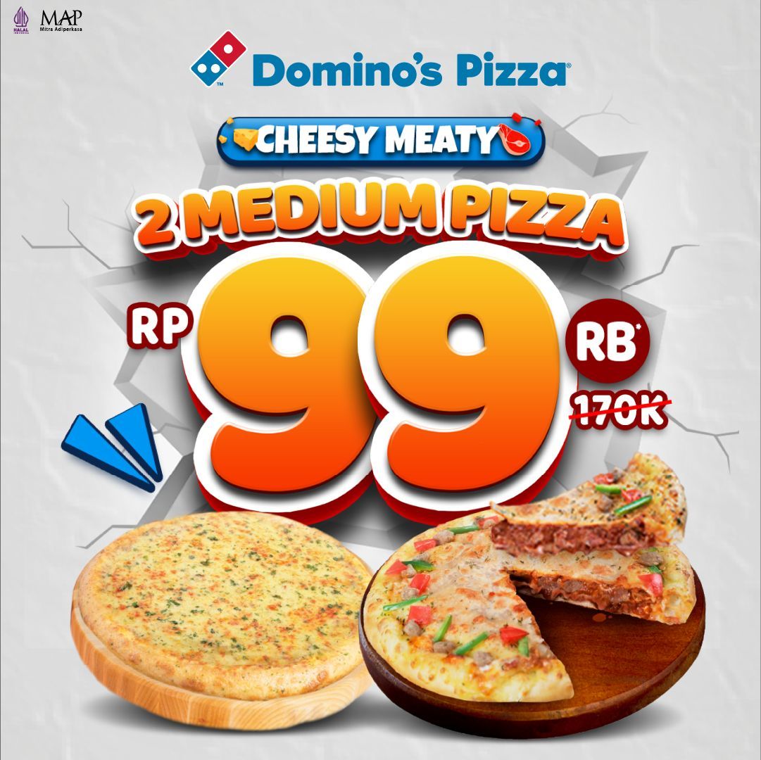 TWO Medium Pizzas, ONE Sweet Deal for 99K. BEBAS pilih Medium HT Pie Creamy Mushroom Pie Tuna Feast Pie Supreme Cheese Pie Meaty Bolognese Philly Steak Cheese Mania Cheeseburger Meatzza Chik.Lovers Chik.Truffle Medium HT Cheese Mania TWO Medium Pizzas, ONE Sweet Deal for 99K