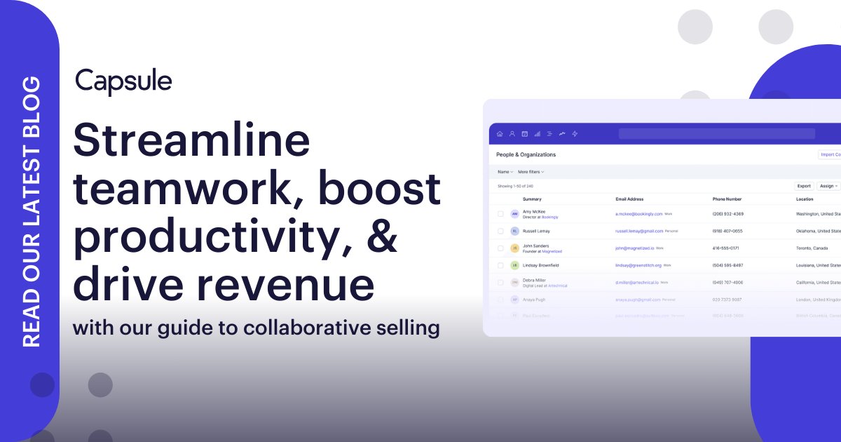Collaboration is the fuel that propels sales teams forward, much like how engines power cars - without it, they lack the driving force needed for success. Find out how you can enable collaborative selling with the right software: capsulecrm.com/blog/sales-man…