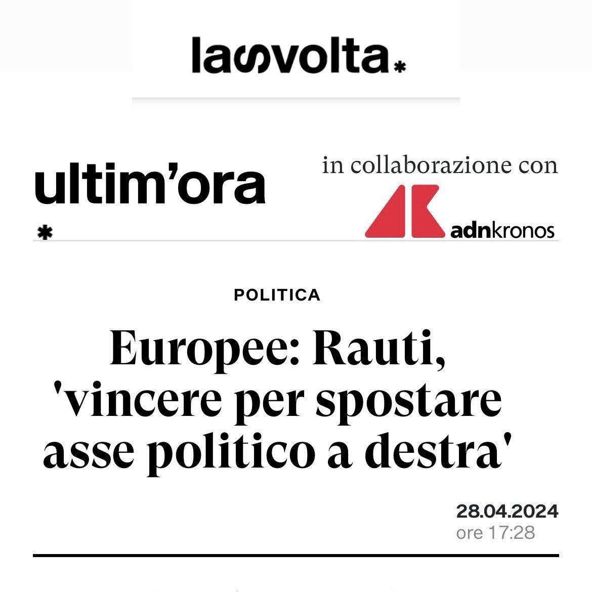 La Svolta - Europee: Rauti, 'vincere per spostare asse politico a destra' ⬇️ lasvolta.it/ultimora/114990 #assembleaprogrammatica #FDI #litaliacambialeuropa #Pescara #GovernoMeloni #lanostraeuropa #italiapiuforte #patrioti #elezionieuropee #elezionieuropee2024 #scriviGiorgia…