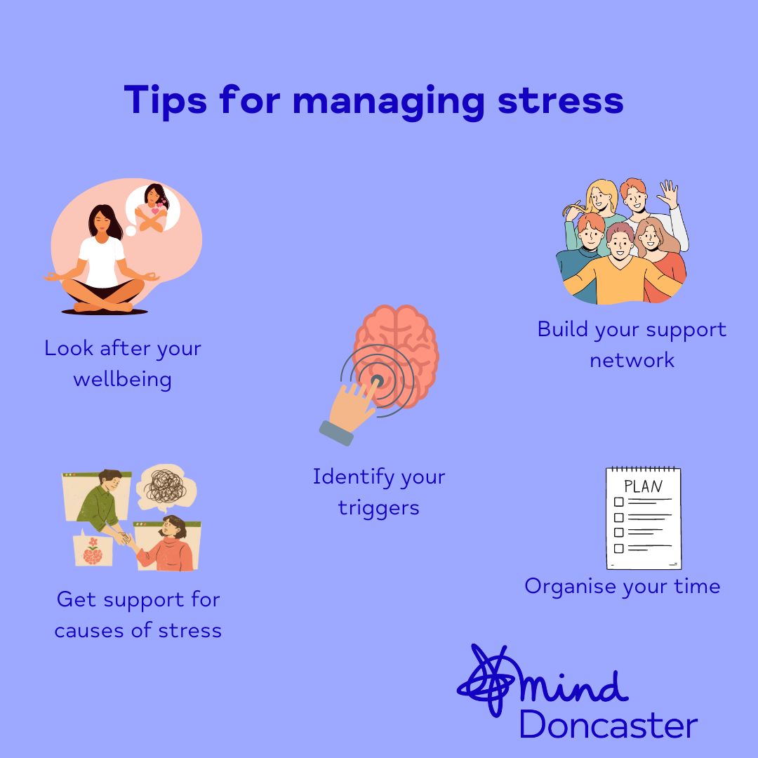 Here are some tips you could try to help you get through stressful situations easily. If you need more support on managing stress, please reach out to us on 01302 812190 #DoncasterMind #StressAwarenessMonth