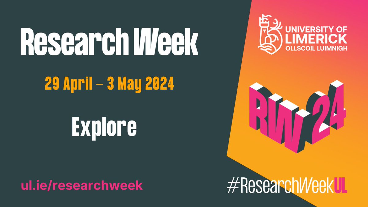 UL Research Week is happening now! The series of events highlights the excellent research that impacts our society at a local, national and international level. View the details about research week on the UL site here: ul.ie/research/resea… #research #researchweek #phd