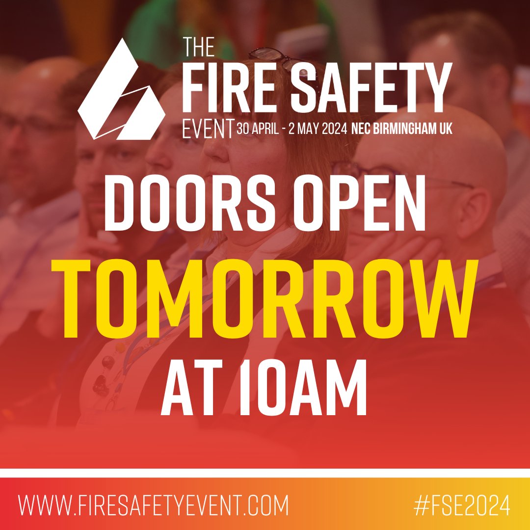 Doors open tomorrow at 10am for The Fire Safety Event 2024! 🔥 Day One Show Times: 10:00 – 16:30 Location: Hall 5, NEC Birmingham FAQs: firesafetyevent.com/faqs If you have not registered, this is your last chance: rfg.circdata.com/publish/TSSES2… #FSE2024