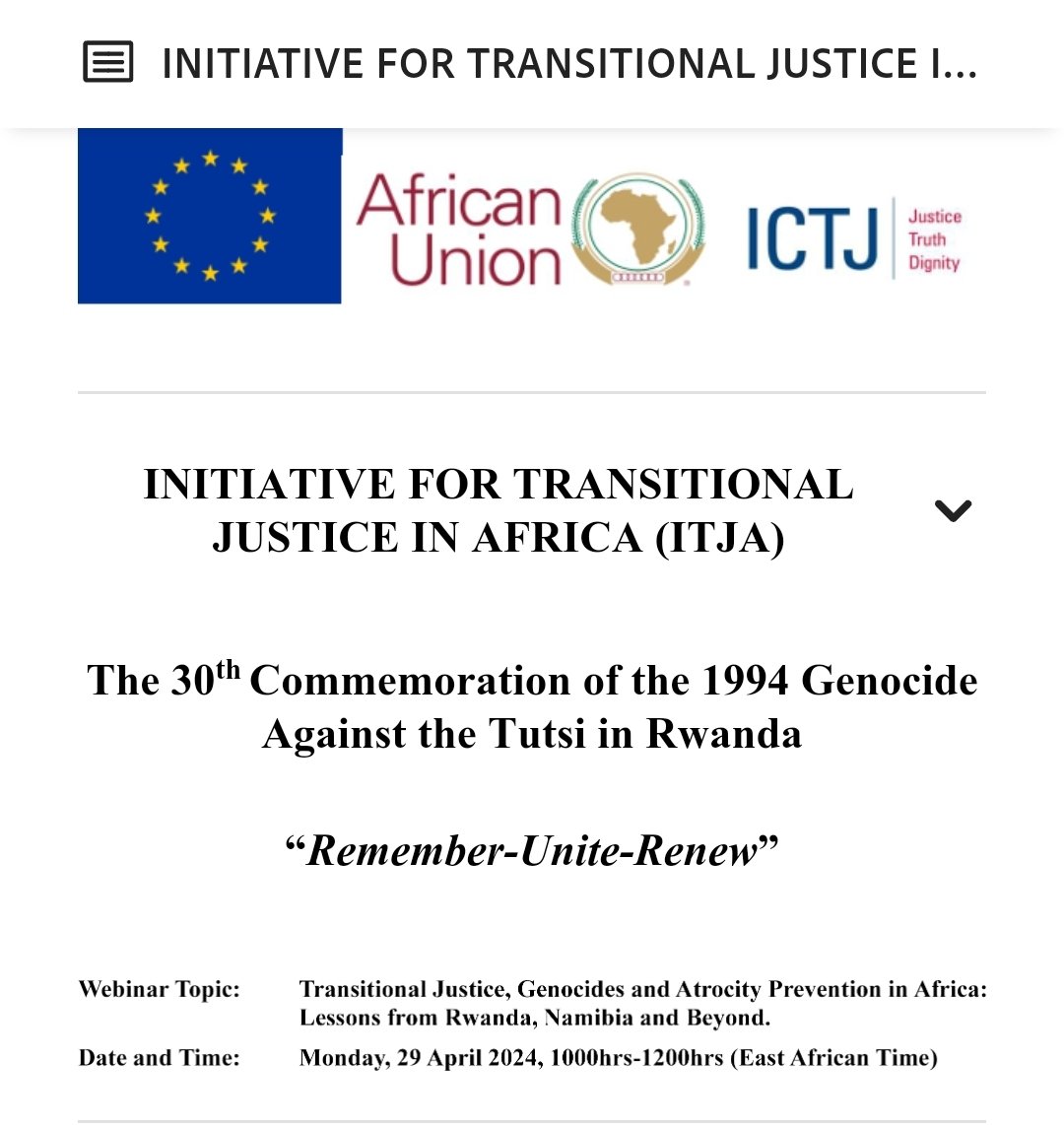 I'm delighted to be speaking at this event by the AU/CSVR/ICTJ to commemorate the Rwandese Genocide of the Tutsi. I spoke about the Gukurahundi Genocide in Zimbabwe & importance of a decolonial understanding of the pathology & anatomy of atrocities via classification of conduct.