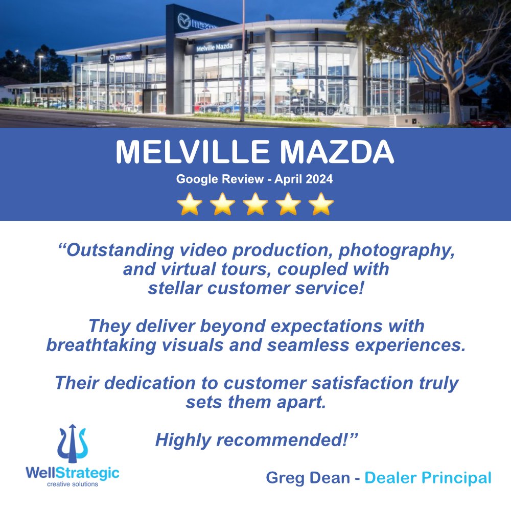 Melville Mazda 'Outstanding video production, photography, and virtual tours, coupled with stellar customer service! They deliver beyond expectations with breathtaking visuals and seamless experiences.' #videoproduction #virtualtour  #photography #perth