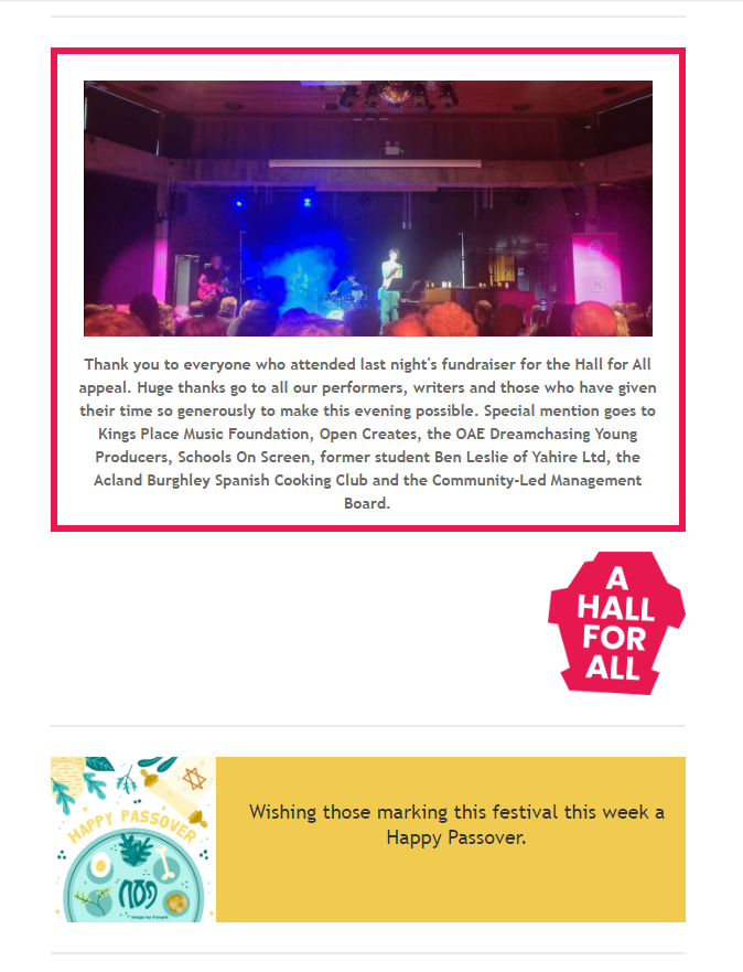 The latest issue of the Families bulletin includes photos from Thursday's A Hall for All event, the focus areas for the Summer term and extra-curricular opportunities: mailchi.mp/f5efbfd69430/t…