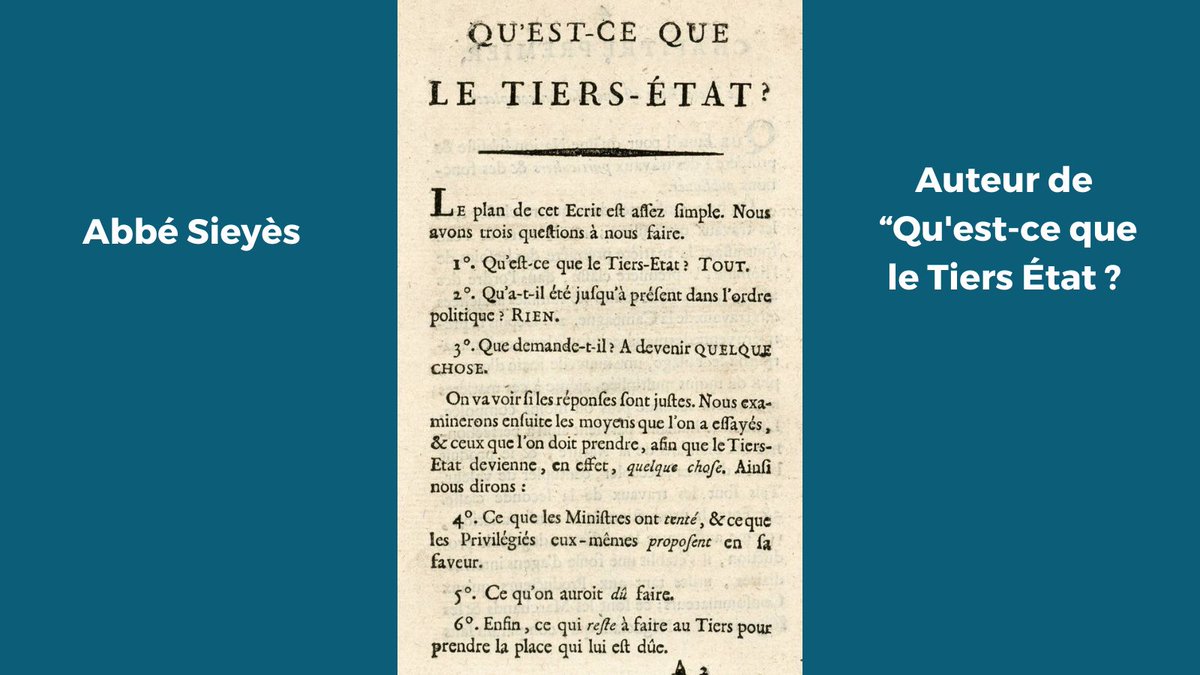L'abbé #Sieyès est né #CeJourla #3mai #1748. Révolutionnaire, il est écrit le #pamphlet 'Qu'est-ce que le #TiersÉtat ?' en janvier #1789. Elu aux #ÉtatsGénéraux comme membre du Tiers État. Il rédige le #SermentduJeudePaume. histoire-image.org/mots-cles/siey…
