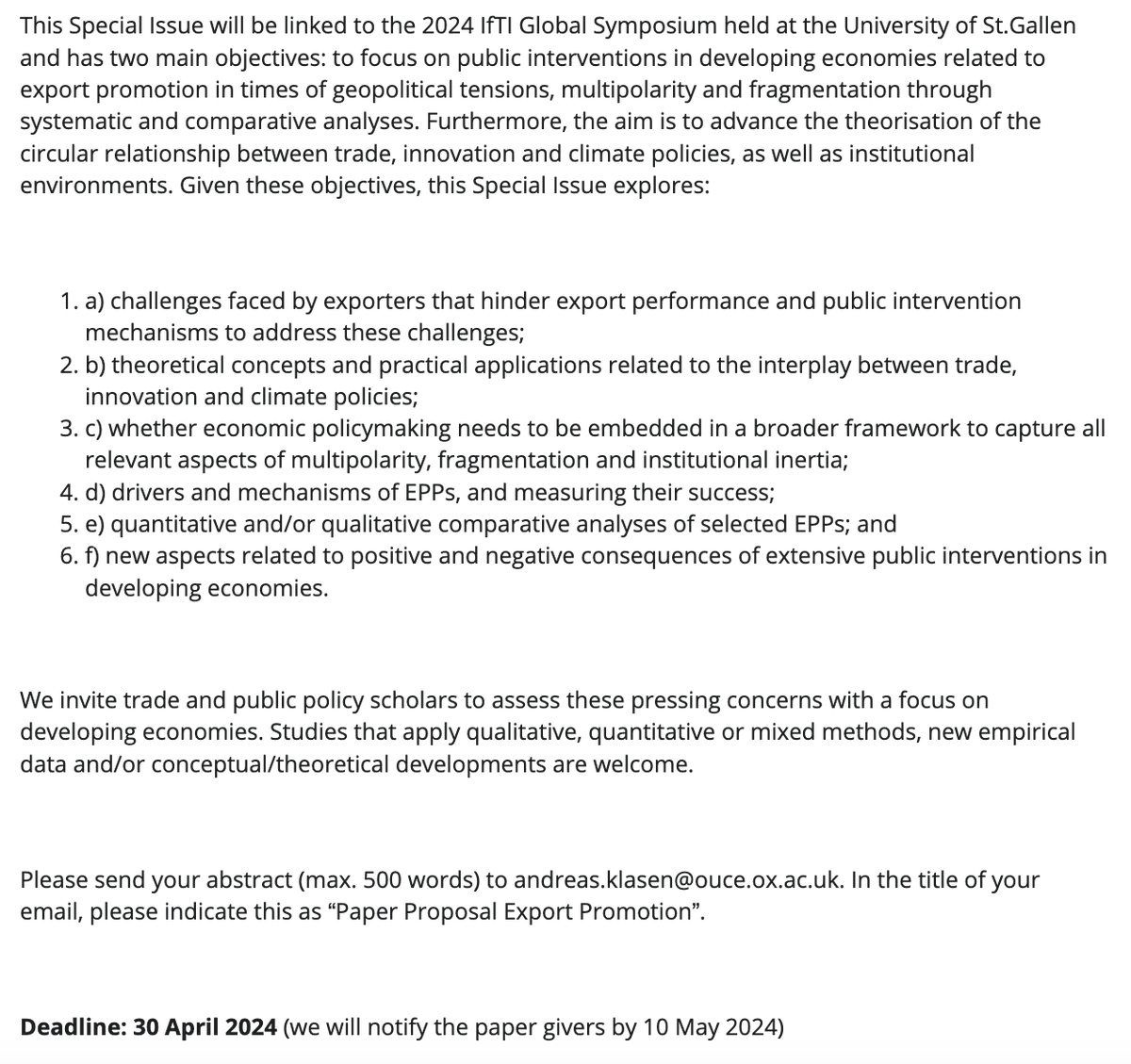 journal_pad's tweet photo. ‼️📢 Only 1⃣ day left to submit your abstracts for the special issue on 'Export Promotion in Times of Multipolarity and Fragmentation: Linking Theory and Practice'
.
✍️: 500 words
📧: andreas.klasen@ouce.ox.ac.uk
@SimoneKrummaker @HSGStGallen 

🔗https://t.co/Pt85WgROH3 https://t.co/STp03CJ449