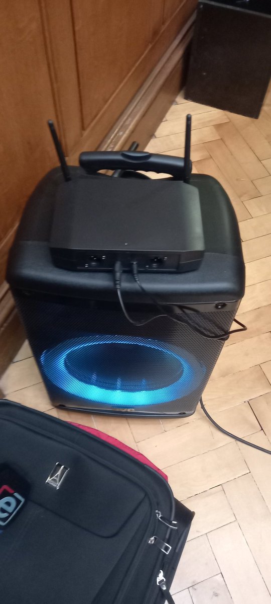 We struggled a bit with the acoustics in the Lifman trial last week, so they brought in this party speaker to court. The light changes colour.