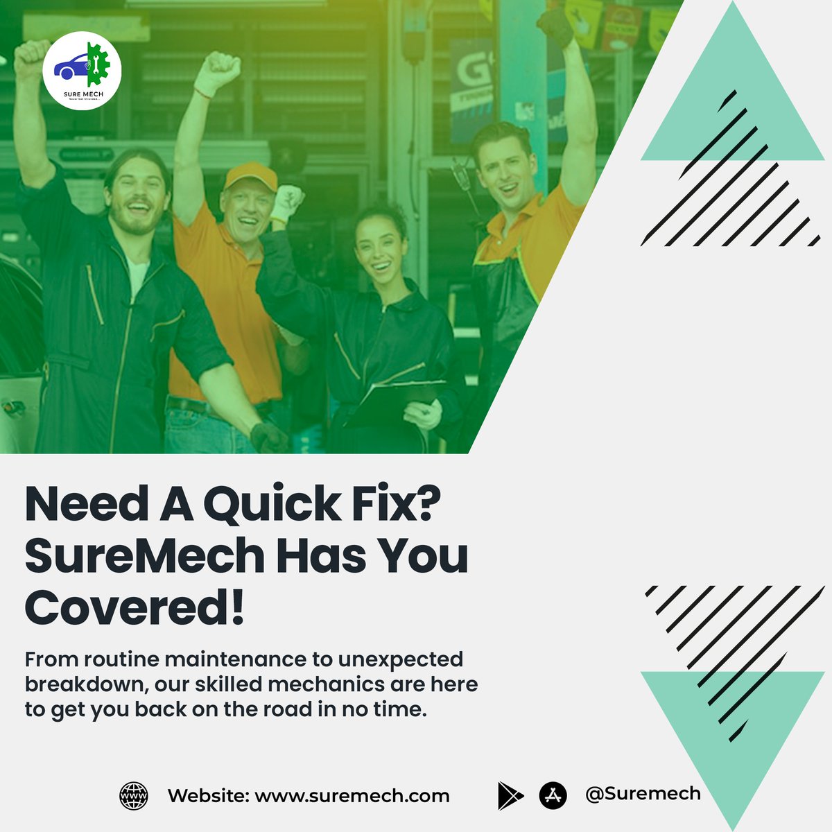 Get a Quick Fix with Sure Mech! 🚗💨 From routine maintenance to unexpected breakdowns, our skilled mechanics have you covered. Drive worry-free and trust Sure Mech for swift, reliable service wherever you are. 🛠️✨ #suremech #carcare #ondemandservices