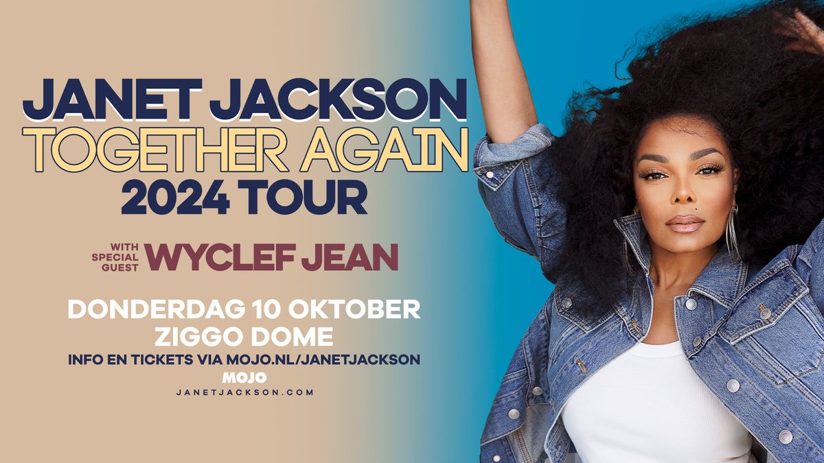 Janet Jackson staat op 10 oktober 2024 voor het eerst in de #ZiggoDome als onderdeel van haar 'Together Again' Tour✨Verwacht een spectaculaire show vol met haar grootste hits + nieuwe muziek. Als Special Guest neemt #Jackson Wyclef Jean mee 🤩

Meer info👉bit.ly/ZD-JanetJackson